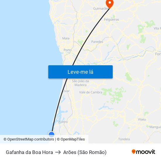 Gafanha da Boa Hora to Arões (São Romão) map