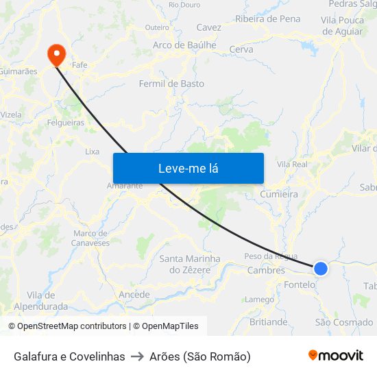 Galafura e Covelinhas to Arões (São Romão) map