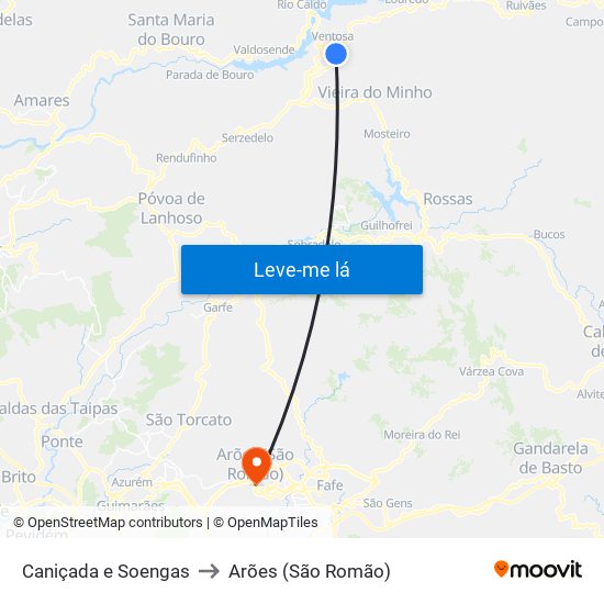 Caniçada e Soengas to Arões (São Romão) map