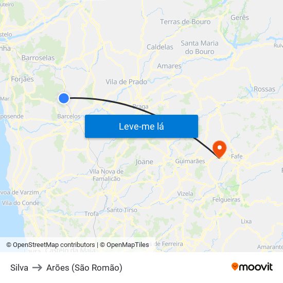 Silva to Arões (São Romão) map