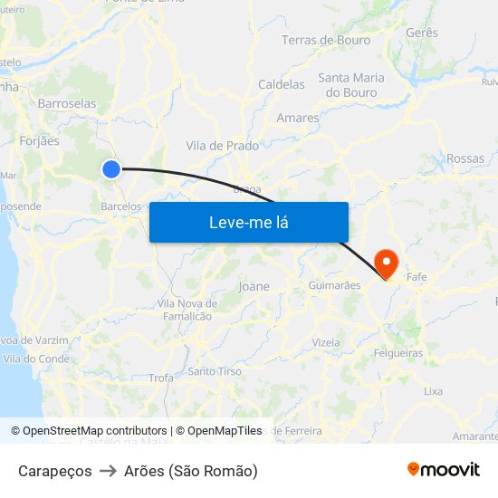 Carapeços to Arões (São Romão) map