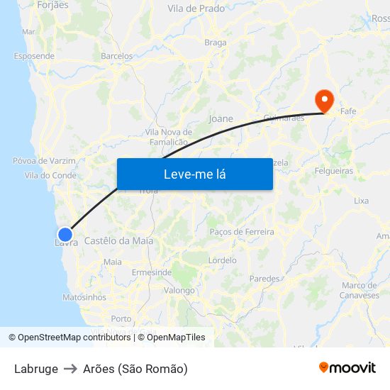 Labruge to Arões (São Romão) map