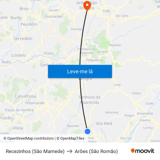 Recezinhos (São Mamede) to Arões (São Romão) map