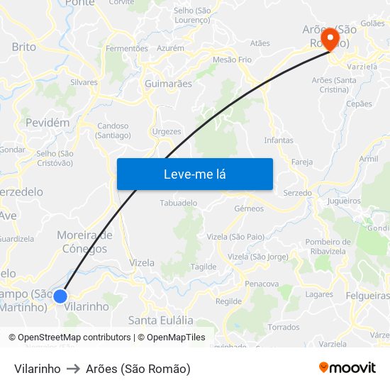 Vilarinho to Arões (São Romão) map