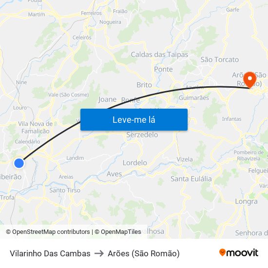 Vilarinho Das Cambas to Arões (São Romão) map