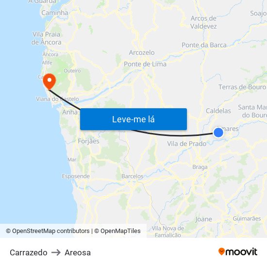 Carrazedo to Areosa map