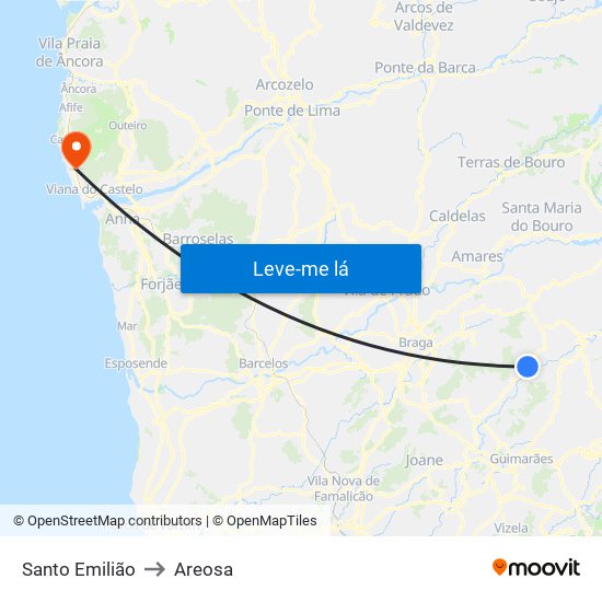 Santo Emilião to Areosa map