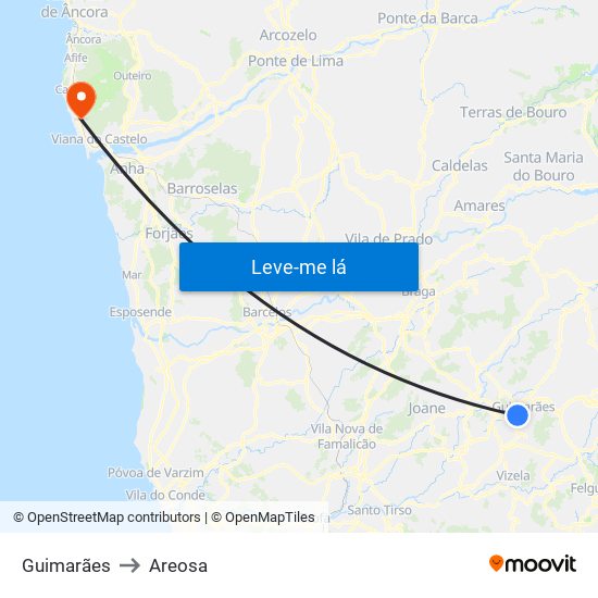 Guimarães to Areosa map