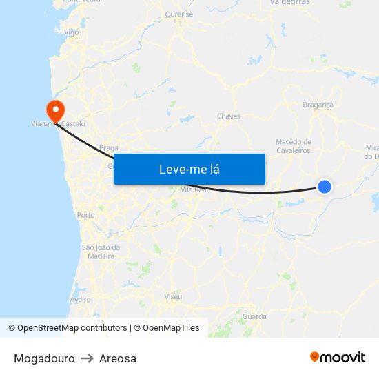 Mogadouro to Areosa map