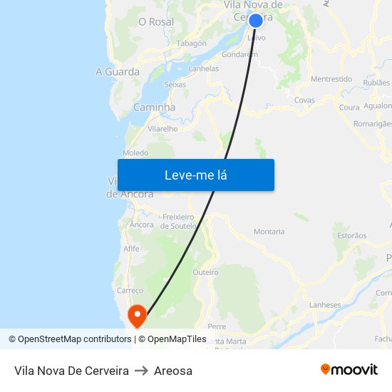 Vila Nova De Cerveira to Areosa map