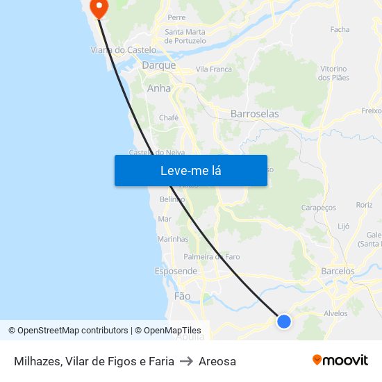 Milhazes, Vilar de Figos e Faria to Areosa map