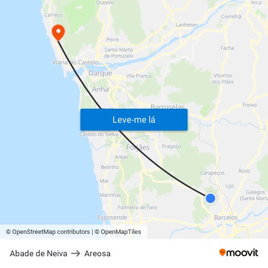 Abade de Neiva to Areosa map