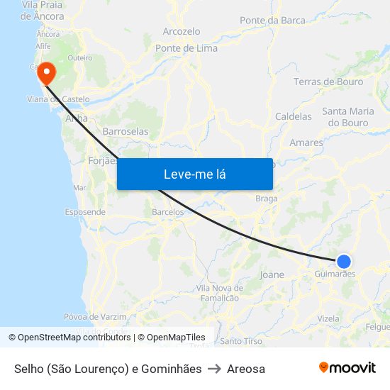 Selho (São Lourenço) e Gominhães to Areosa map