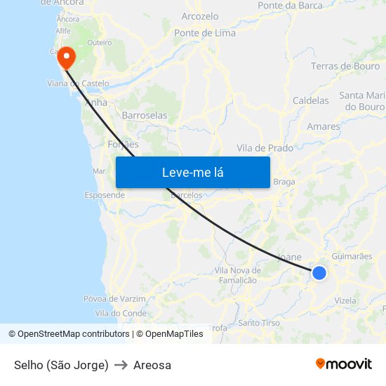 Selho (São Jorge) to Areosa map