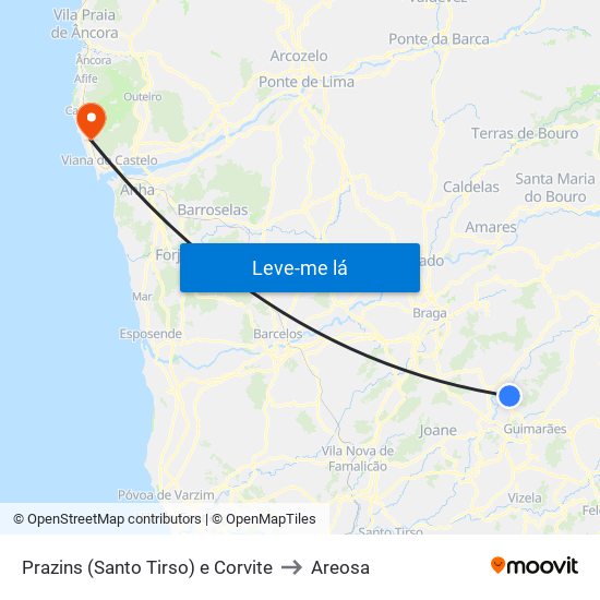 Prazins (Santo Tirso) e Corvite to Areosa map