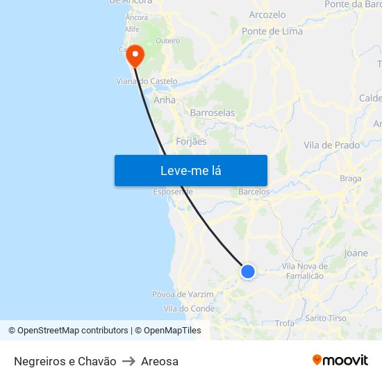 Negreiros e Chavão to Areosa map