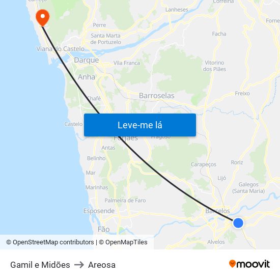 Gamil e Midões to Areosa map