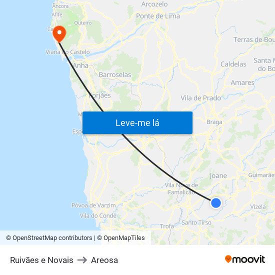 Ruivães e Novais to Areosa map