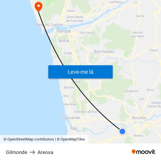 Gilmonde to Areosa map
