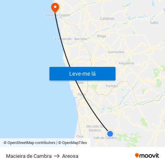 Macieira de Cambra to Areosa map