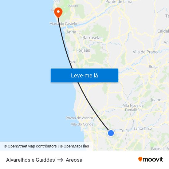 Alvarelhos e Guidões to Areosa map