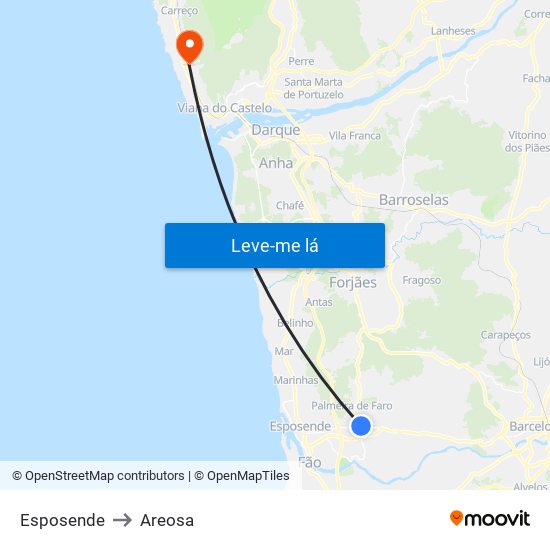 Esposende to Areosa map