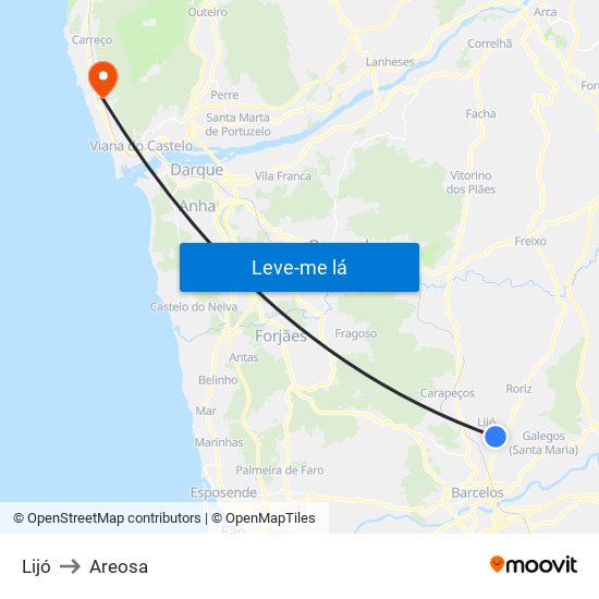 Lijó to Areosa map