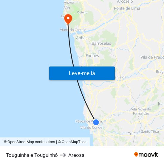 Touguinha e Touguinhó to Areosa map