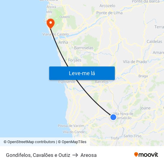 Gondifelos, Cavalões e Outiz to Areosa map