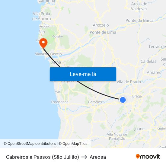 Cabreiros e Passos (São Julião) to Areosa map