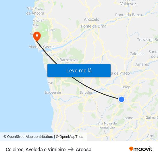 Celeirós, Aveleda e Vimieiro to Areosa map
