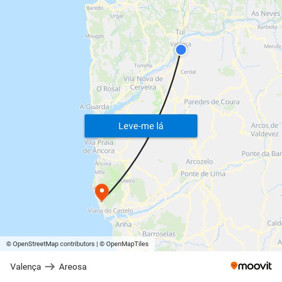 Valença to Areosa map