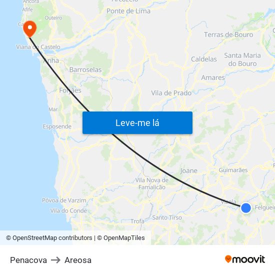 Penacova to Areosa map