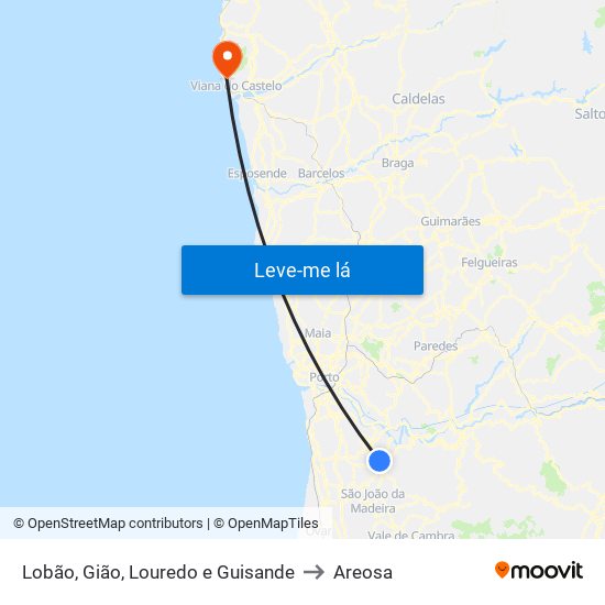 Lobão, Gião, Louredo e Guisande to Areosa map
