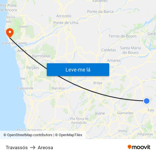 Travassós to Areosa map