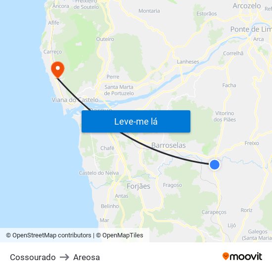Cossourado to Areosa map