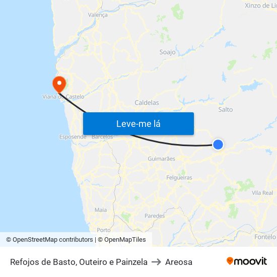 Refojos de Basto, Outeiro e Painzela to Areosa map