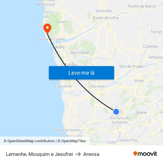 Lemenhe, Mouquim e Jesufrei to Areosa map