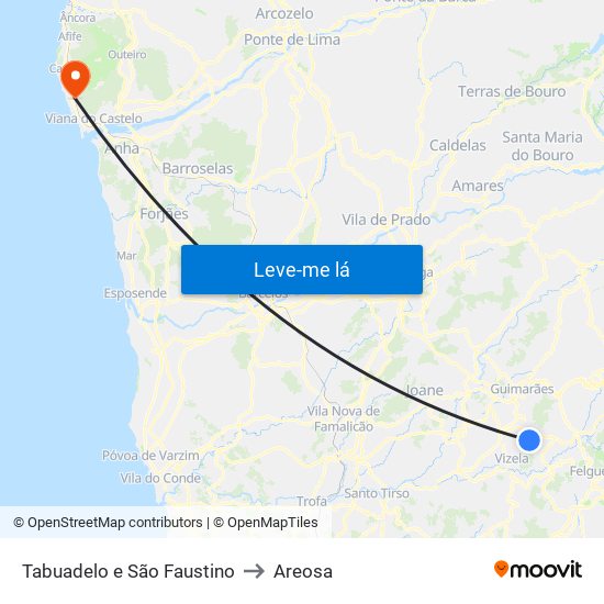 Tabuadelo e São Faustino to Areosa map