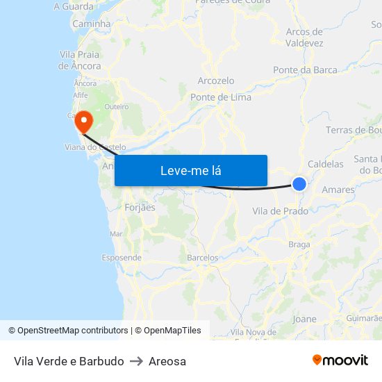 Vila Verde e Barbudo to Areosa map