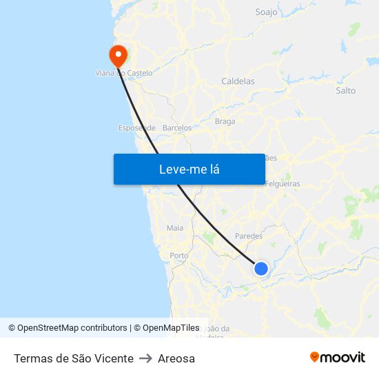 Termas de São Vicente to Areosa map