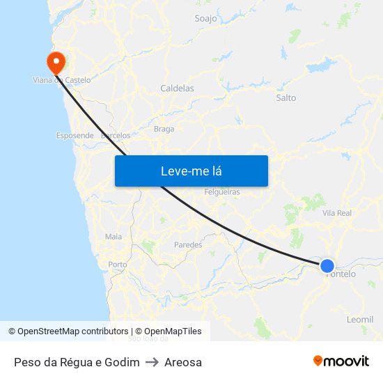 Peso da Régua e Godim to Areosa map