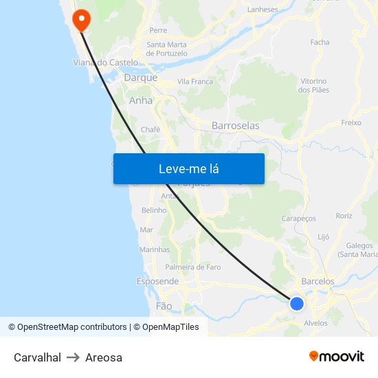 Carvalhal to Areosa map