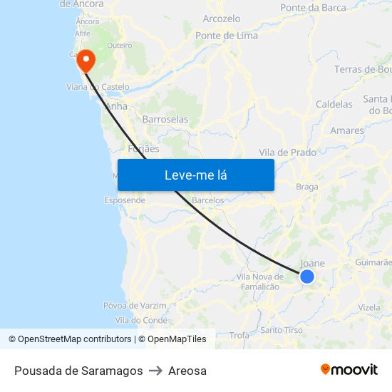 Pousada de Saramagos to Areosa map