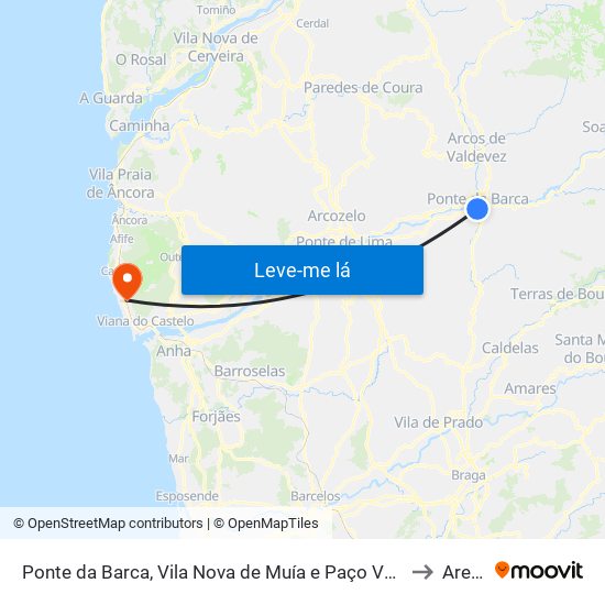 Ponte da Barca, Vila Nova de Muía e Paço Vedro de Magalhães to Areosa map