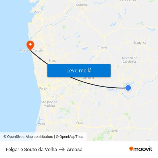 Felgar e Souto da Velha to Areosa map