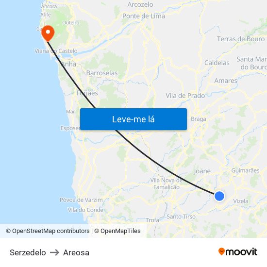 Serzedelo to Areosa map
