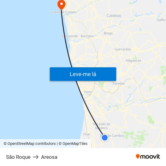 São Roque to Areosa map