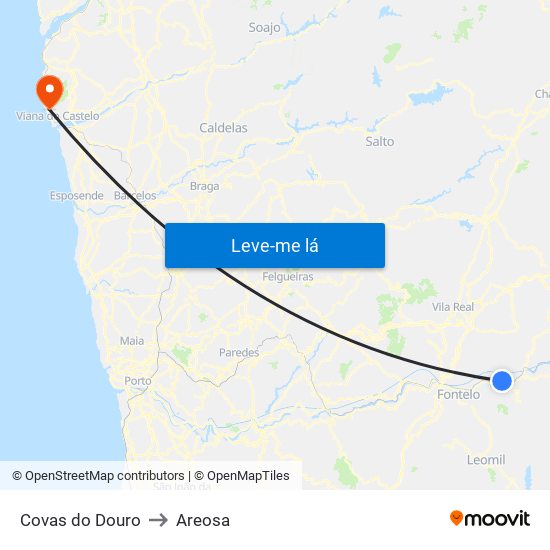 Covas do Douro to Areosa map