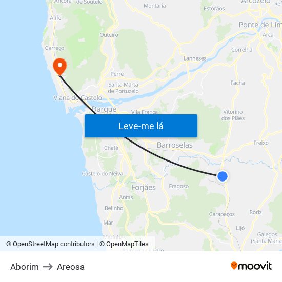 Aborim to Areosa map